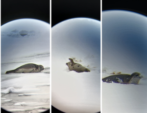 A harp seal in the snow